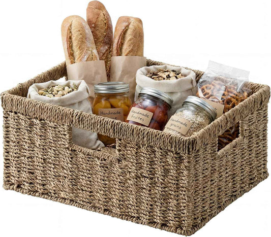 StorageWorks Large Wicker Baskets for Organizing, Seagrass Storage Basket with Built-in Handles for Pantry, Entryway, Living Room, 1 Pack