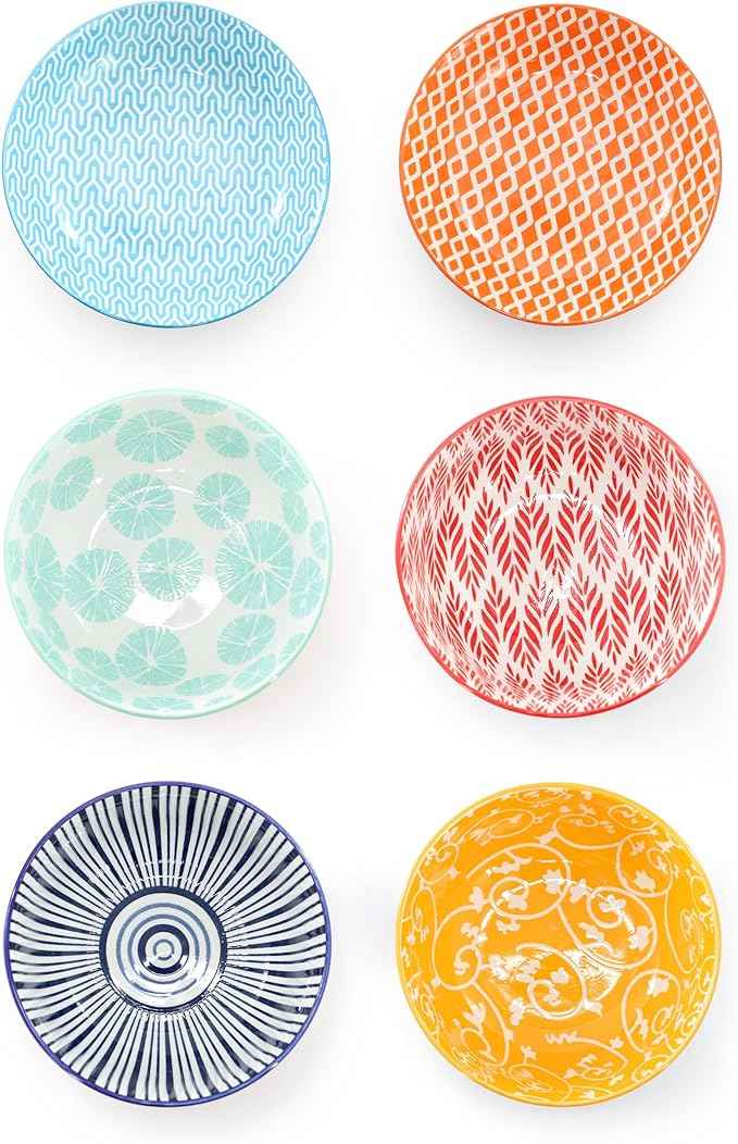 Elama Giovanna 6 Piece Assorted Design Porcelain Multi-Color Graphic Bowl Set, Tableware, Serveware, Dinnerware Set, Bowl Set (6 Piece)