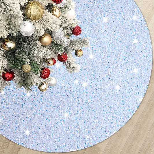 MODFUNS Christmas Tree Skirt Iridescent White Sequin Xmas Tree Skirt 36 Inch Glitter Velvet Tree Skirt Mat Shimmer Christmas Tree Floor Skirt Shiny Tree Collar for New Year Xmas Tree Decoration