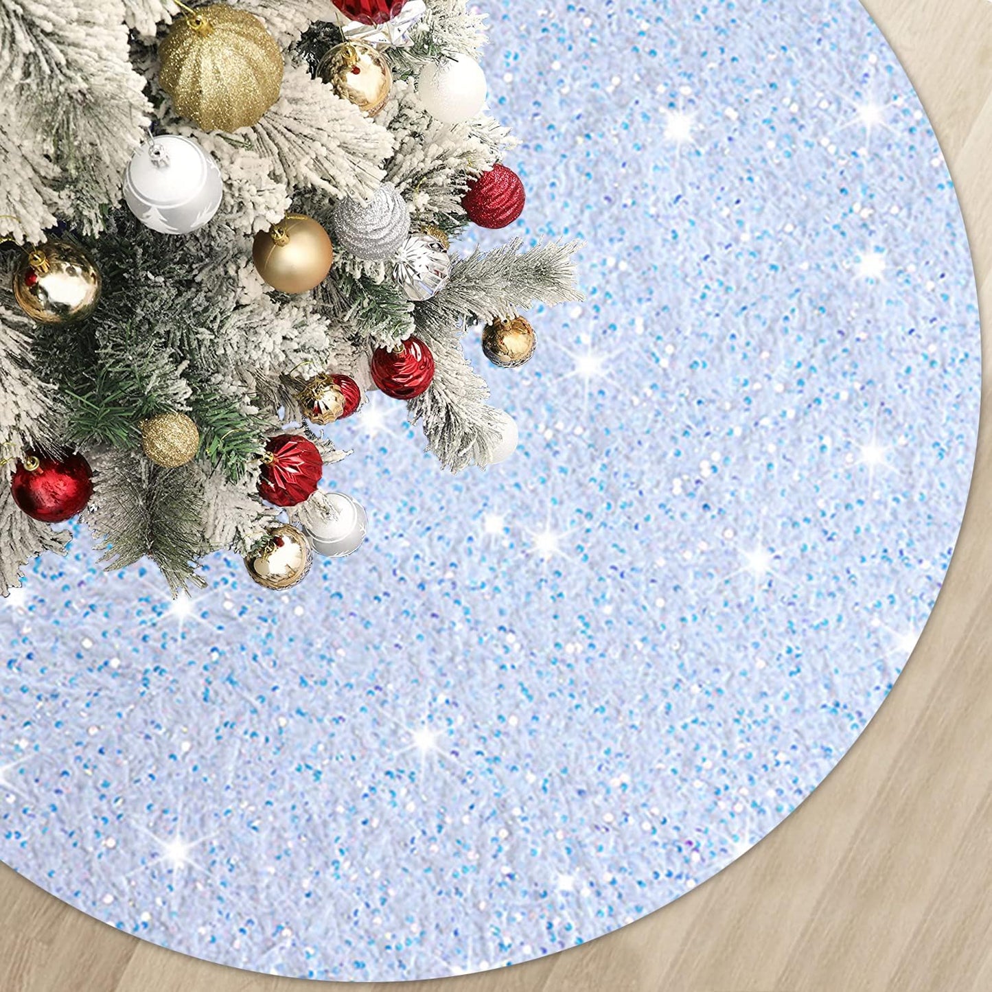 MODFUNS Sequin Christmas Tree Skirt Iridescent White Sparkle Tree Skirt 46 Inch Velvet Xmas Tree Mat Thick Bling Tree Skirt Christmas Decoration Shimmer Tree Cover Skirt for Merry Christmas Party