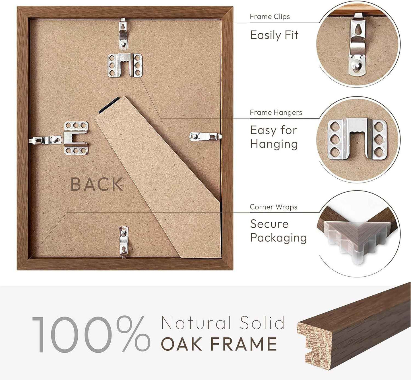 8x10 Picture Frame, Solid Oak Wood 8 x 10 Photo Frame with Mat to 5x7(Openning Size is 4.5x6.5), 10x8 Picture Frames for Wall and Tabletop Display, Natural Oak 8x10 Frame, (Walnut Set of 1)