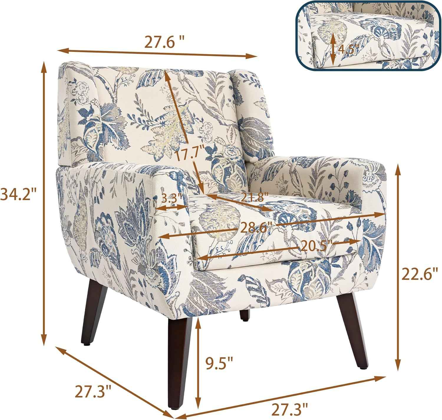 Floral Accent Chair, Modern Upholstered Armchair in Fabric for Living Room, Comfy Club Arm Chairs Single Sofa Button Tufted Bedroom Reading Seat - Pattern Leaf, Set of 1
