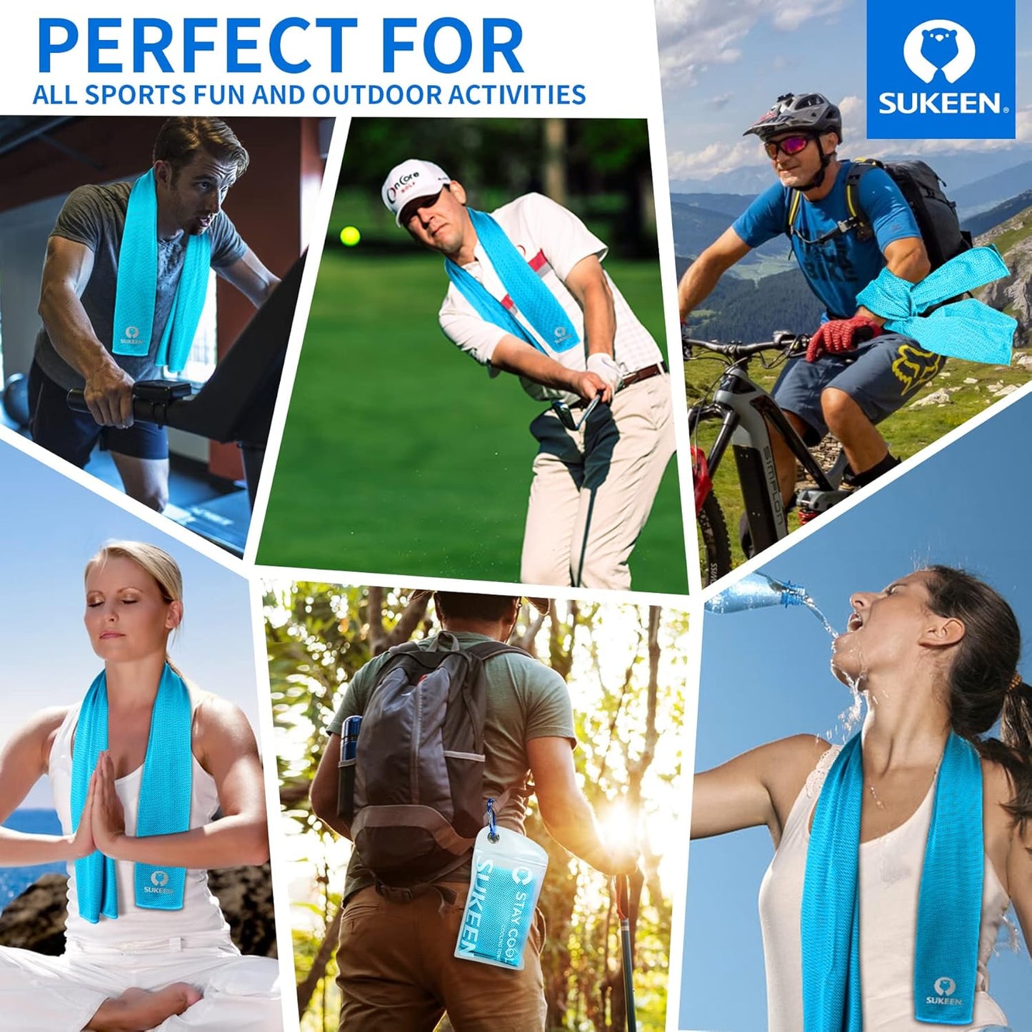 Sukeen 4pack Cooling Towel (40"x12"), Ice Towel,Soft Breathable Chilly Towel,Microfiber Towel for Yoga,Sport,Running,Gym,Workout,Camping,Fitness,Workout & More Activities