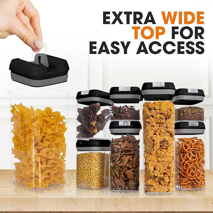 Cheer Collection Airtight Food Storage Containers, Kitchen Storage Containers for Pantry, Set of 7 Food Containers with Lids Airtight, Pantry Storage Containers & Organizers with Lids, Black