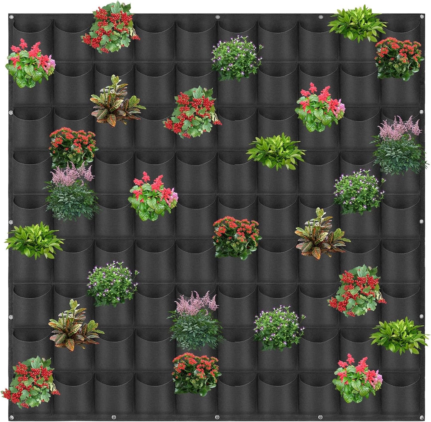 90 Pockets Hanging Planter Bags, Hanging Vertical Wall Mounted Plant Planting Grow Bags, Herb Garden Planter Outdoor Indoor Growing Bag, Gardening Vertical Greening Flower Container(1.1m×1.1m, Black)