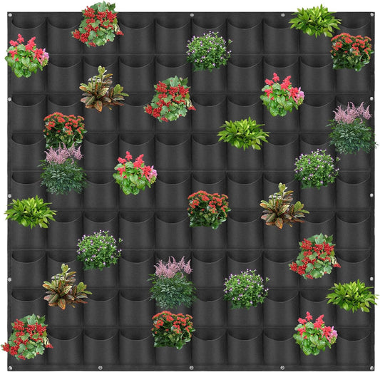 90 Pockets Hanging Planter Bags, Hanging Vertical Wall Mounted Plant Planting Grow Bags, Herb Garden Planter Outdoor Indoor Growing Bag, Gardening Vertical Greening Flower Container(1.1m×1.1m, Black)