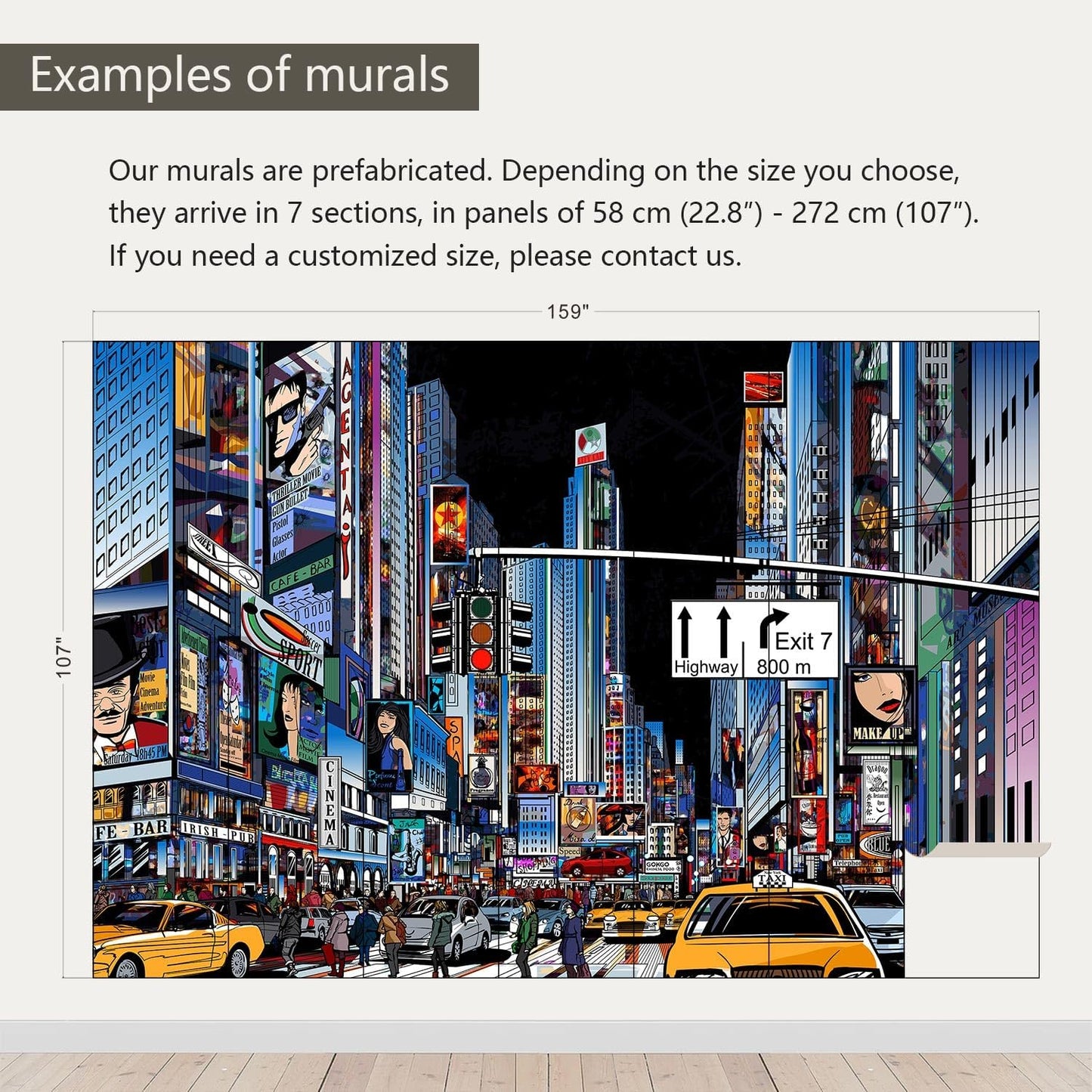 AFZEVEB-Hand-Painted New York City Wallpaper Wall murals for Bathroom 159"x107" (Not Peel and Stick)