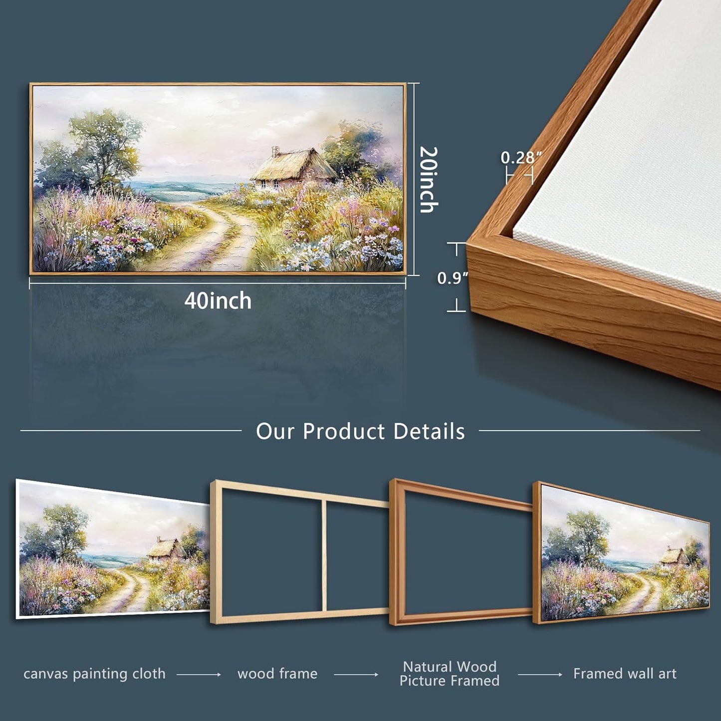 ZUITINGHUA Wood Framed Canvas Wall Art For Living Room Wall Decor For Bedroom Office Wall Decoration Country Road Landscape Paintings Farmhouse Pictures Artwork Room Aesthetic Home Decor 20x40 In