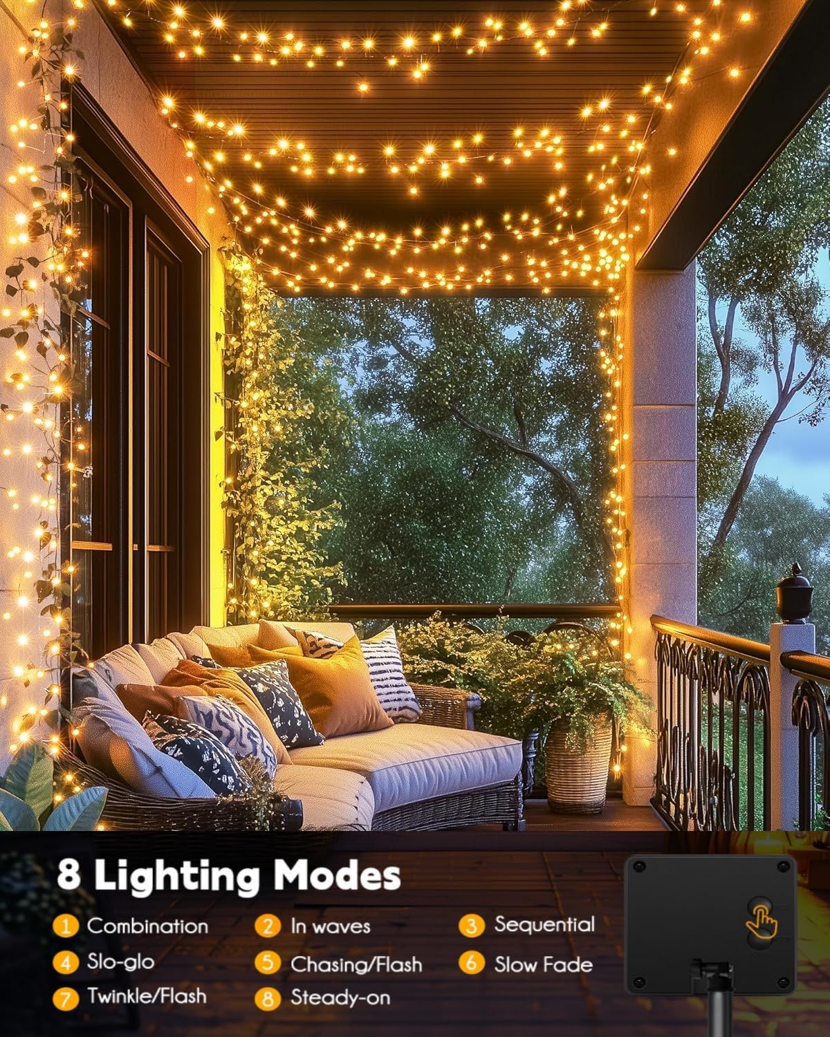 120LED 10FT Solar Fairy Lights Outside Waterproof, 8 Lighting Modes IP65 Outdoor Solar String Lights Outdoor Waterproof Firecracker Twinkle Light for Patio Yard Garden Party Decorations, Warm White