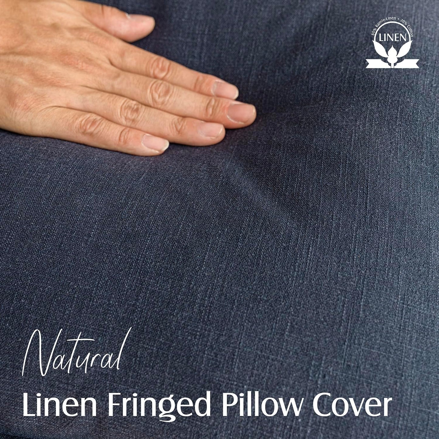 Foindtower Set of 2 Decorative Linen Fringe Throw Pillow Covers Cozy Boho Farmhouse Cushion Cover with Tassels Soft Accent Pillowcase for Couch Sofa Bed Living Room Home Decor,18×18 Inch,Navy Blue