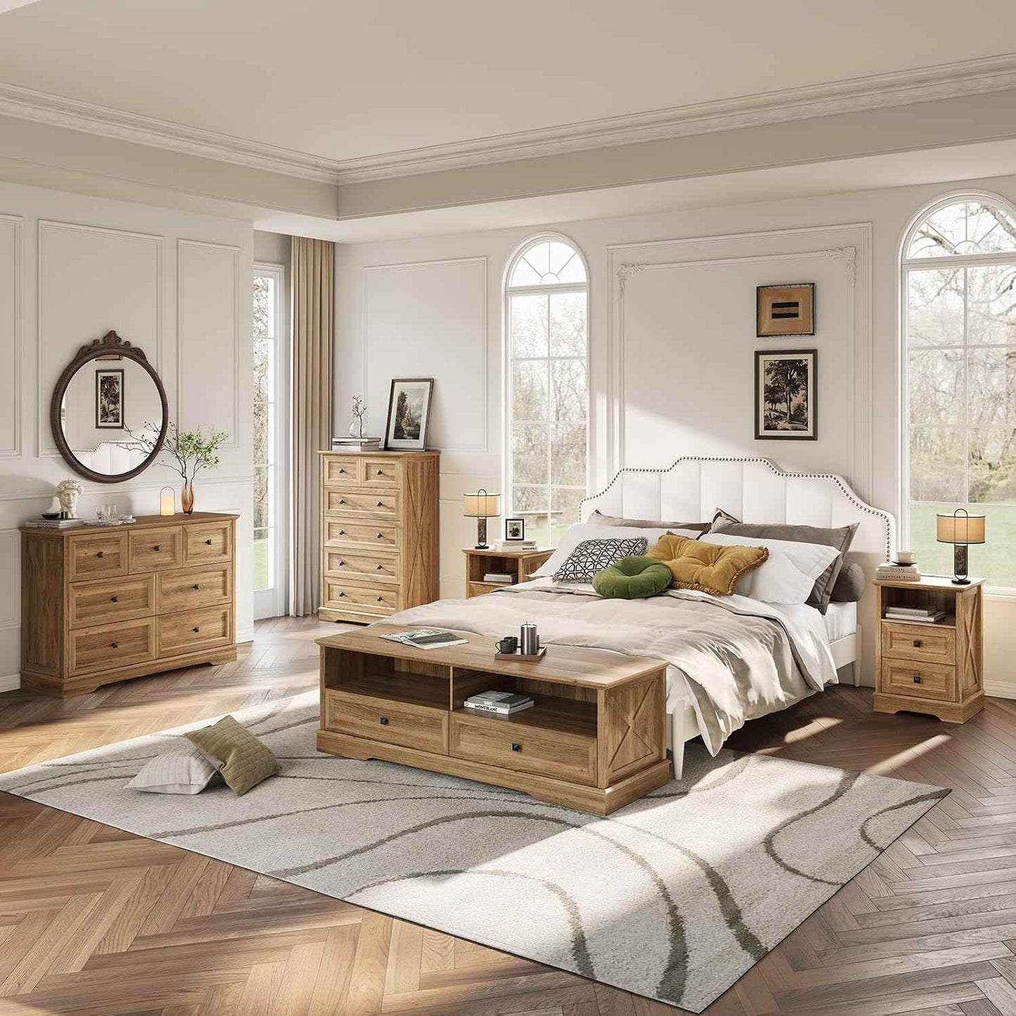 Farmhouse 6 Drawers Dresser Chests for Bedroom, Rustic 6 Chest of Drawers, Wood Dressers Organizer for Closet, Modern Storage Organizer Cabinet for Living Room, Hallway, Entryway, Natural Oak