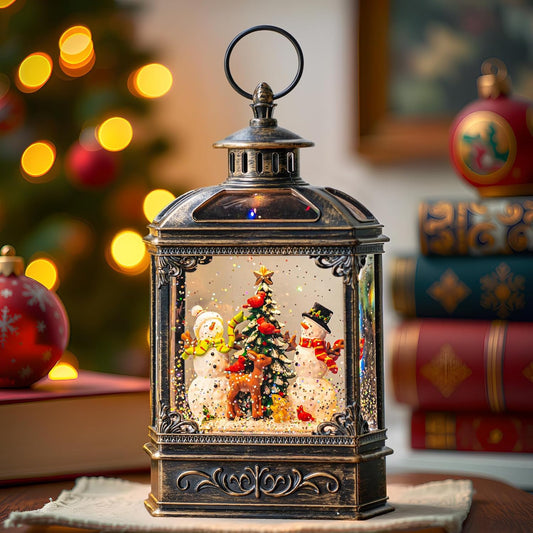 Christmas Snow Globes Lantern Christmas Snow Globe with Music Snowman and Christmas Tree,6H Timer,USB Lined/Battery Operated Lighted Lantern for Christmas Festival Decoration Gifts
