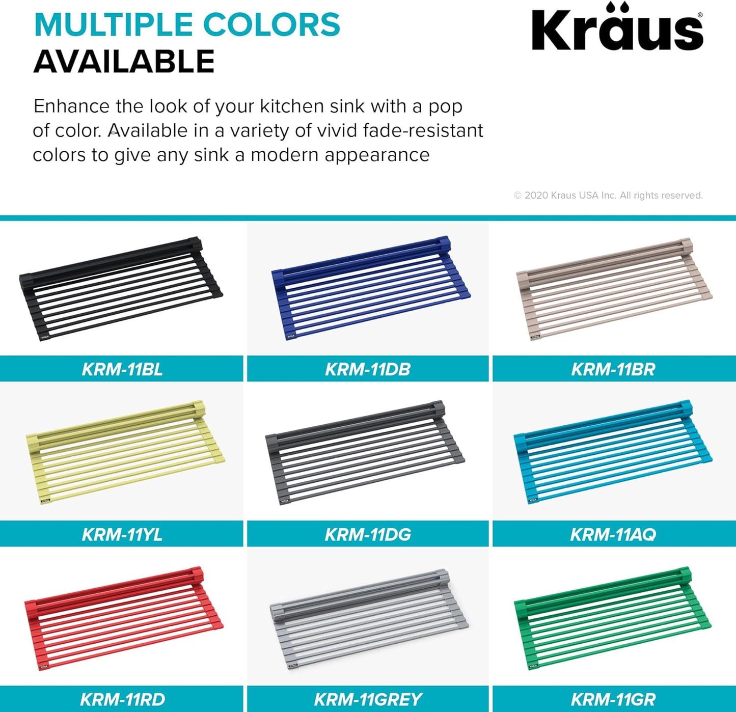 Kraus Multipurpose Workstation Sink Roll-Up Dish Drying Rack, Colander and Trivet in Black, KRM-11BL