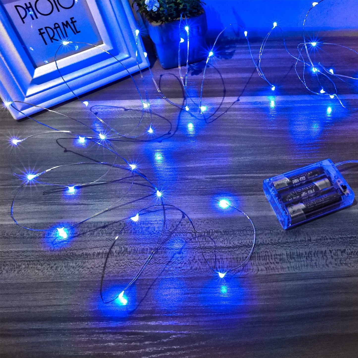 Led Fairy Lights Battery Operated, 2 Packs Mini Battery Powered Copper Wire Starry Fairy Lights for Bedroom, Christmas, Parties, Wedding, Centerpiece, Decoration (5m/16ft Blue)