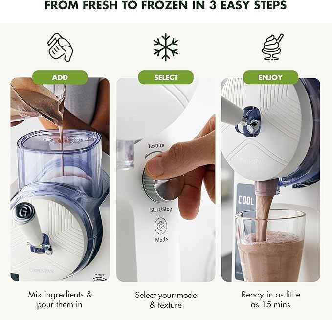 GreenPan Frost Ice Cream Maker & Slushie Machine, Mixing Bowl included, Soft Serve, Sorbet, Margaritas, Milkshakes, Frozen Yogurt, No Pre-Freezing, Ready in 15 Mins, 6 Modes, Self-Cleaning, Cream