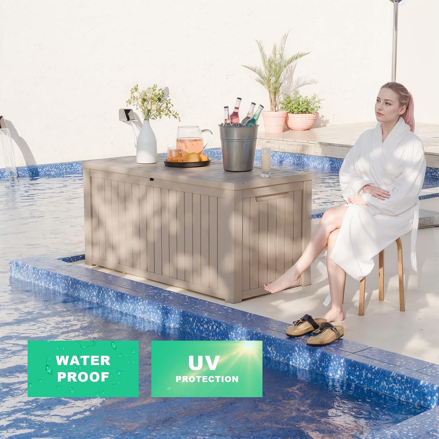 180 Gallon Outdoor Storage Box – Waterproof Deck Box for Garden & Patio,Light Brown