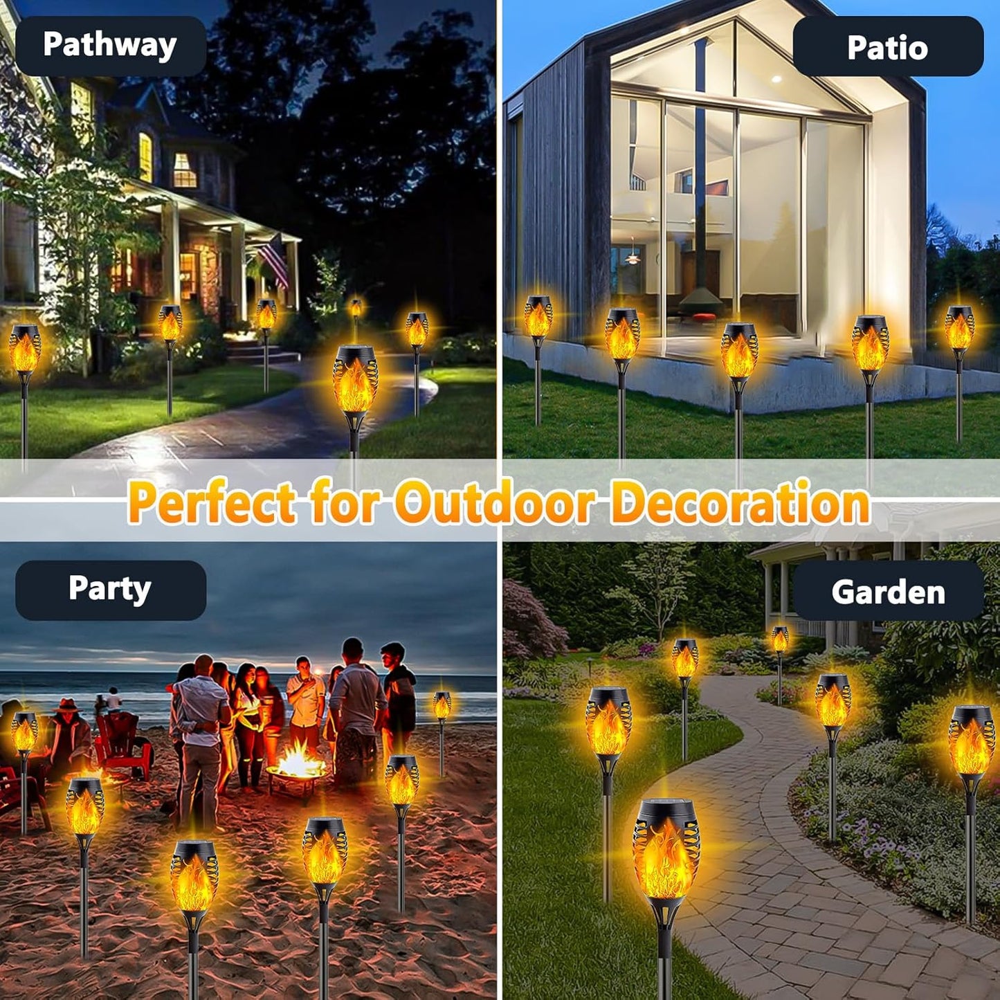10Pack Solar Lights Outdoor, Mini Solar Torch Lights with Flickering Flame for Garden Decor, Solar Flame Lights Waterproof Solar Powered Outdoor Lights, Solar Tiki Torches for Pathway Patio Yard Porch