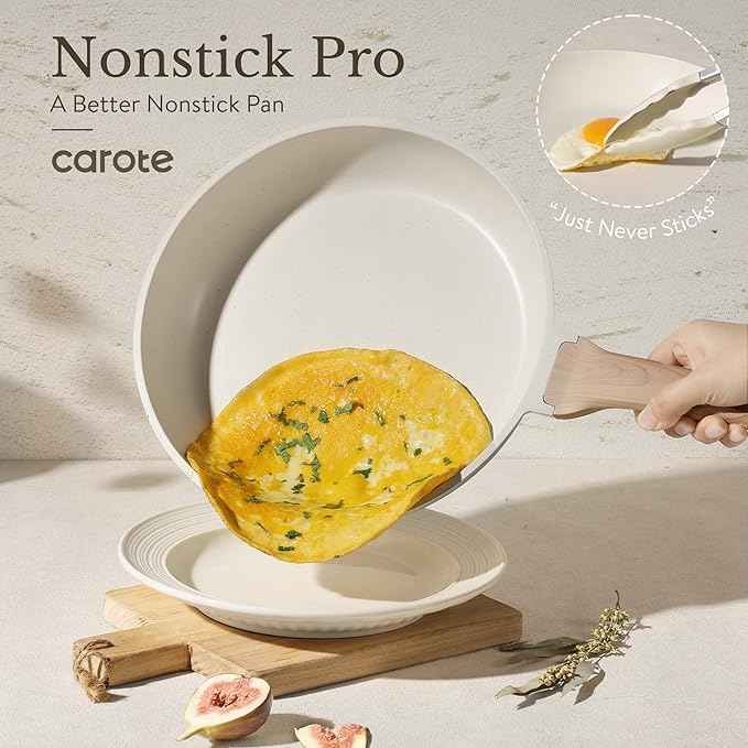 CAROTE ICE 35pcs Pots and Pans Set, Nonstick Cookware Sets, White Granite Induction Cookware with Kitchen Knife Set
