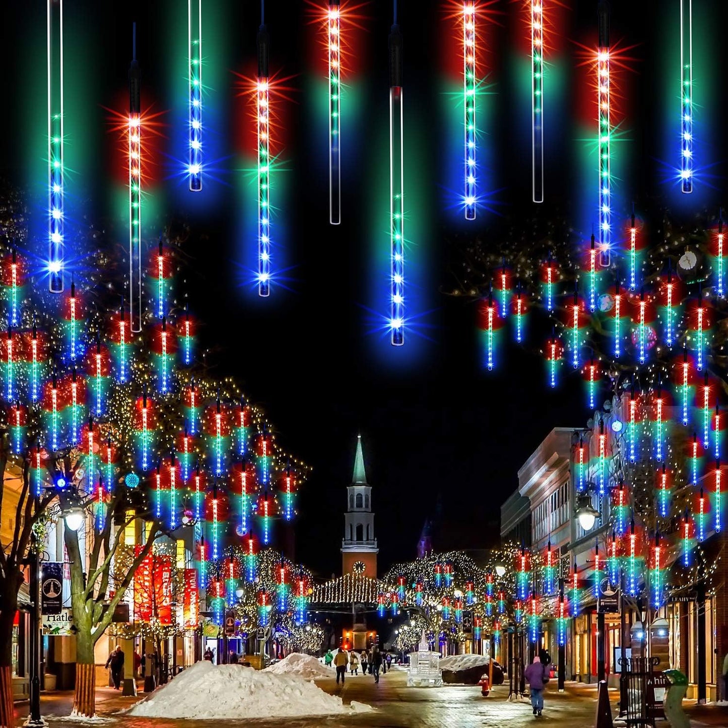 Christmas Meteor Shower Rain Lights - 12inch, 20 Tube 480 LED Icicle Lights for Outdoor Xmas, Halloween, Wedding & Party Decor, Colorful