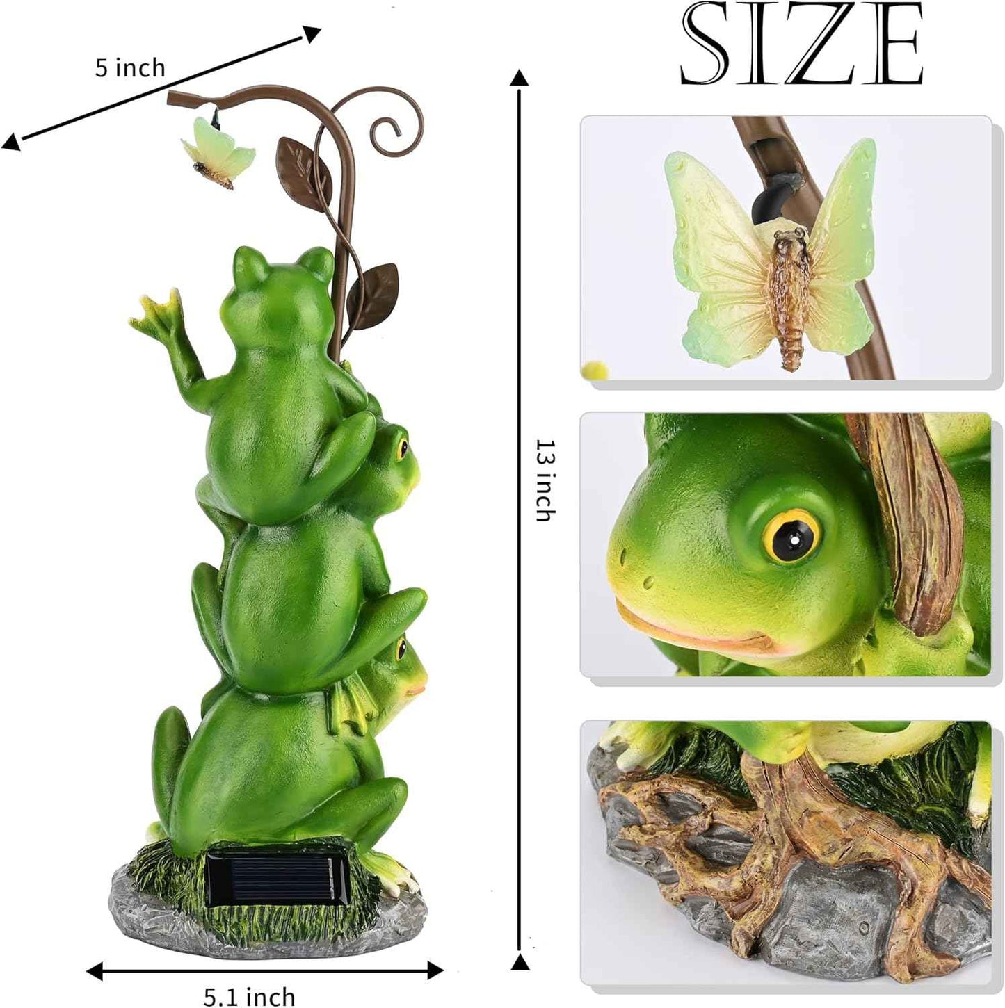 WENYLE Frog Garden Decor, Outdoor Funny Resin Solar Frogs and Butterfly Statues for Yard Art, Garden Frogs Statues with Solar Light for Patio Yard Lawn Porch Ornament