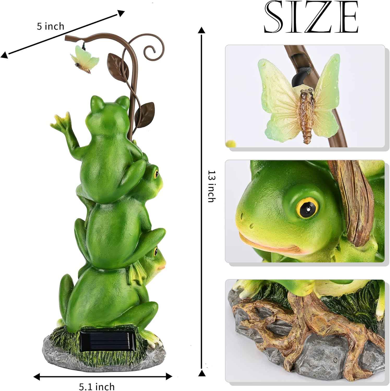 WENYLE Frog Garden Decor, Outdoor Funny Resin Solar Frogs and Butterfly Statues for Yard Art, Garden Frogs Statues with Solar Light for Patio Yard Lawn Porch Ornament