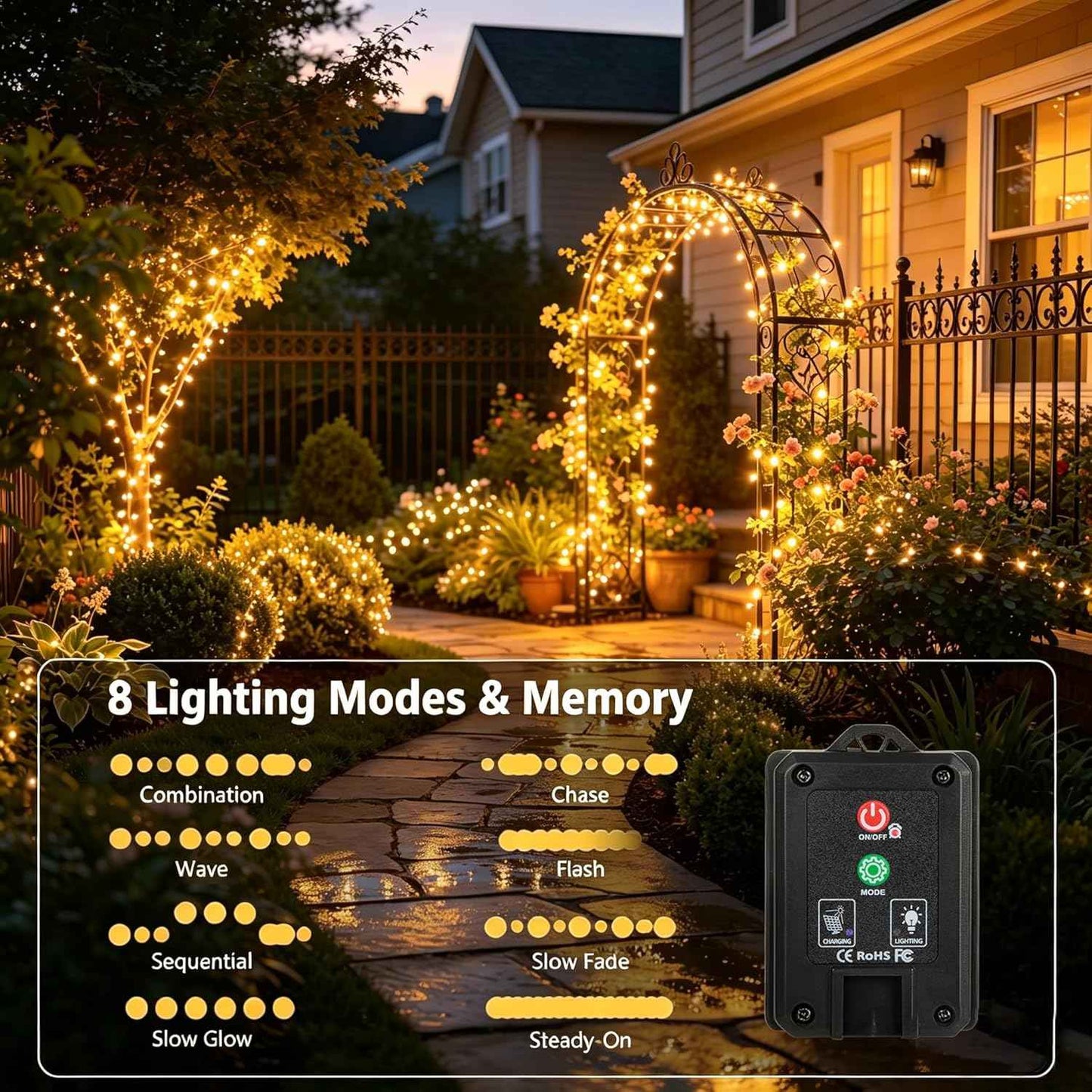 4 Pack Solar Fairy Lights Outdoor, 131ft 400 LED Solar String Lights Outdoor Waterproof with 8 Modes, Green Wire Twinkle Lights for Outside Christmas Garden Party Decorations (Warm White)
