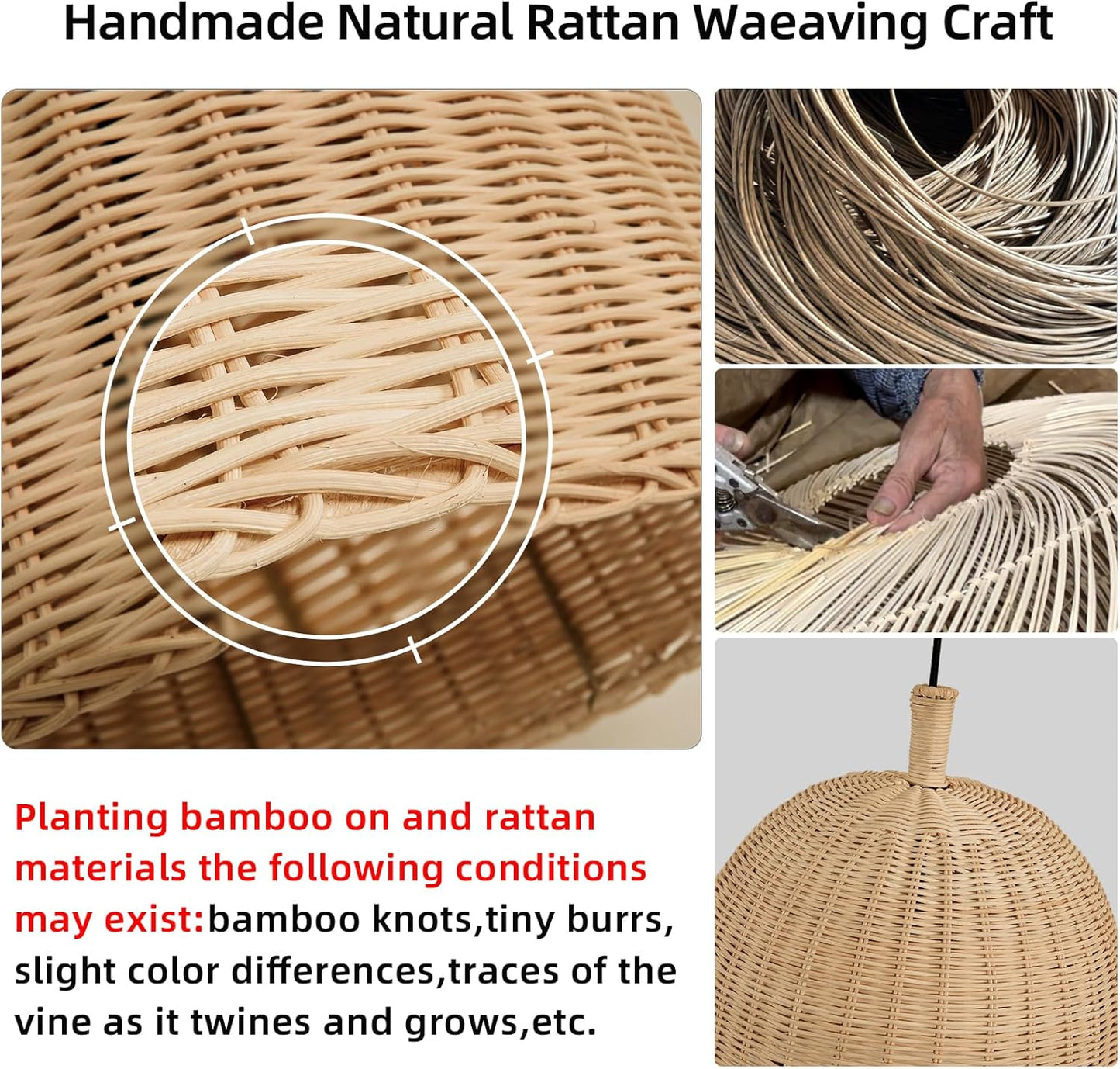 3-Light Rattan Pendant Light,13.77" Rustic Oval Hanging Light,Wicker Pendant Light Hand-Woven Rattan Chandelier for Public Place Dining Living Bedroom Kitchen Farmhouse