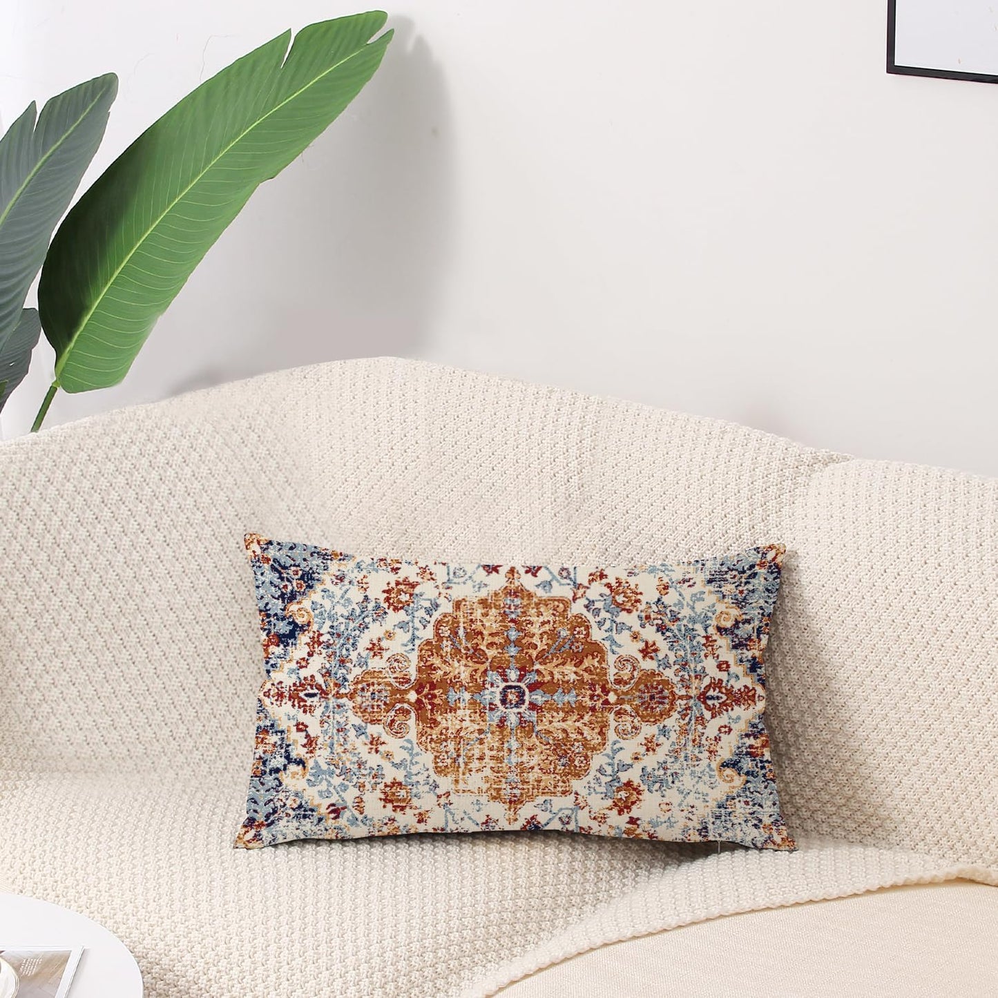 Outdoor Waterproof Pillow Covers 12X20 Inch Set of 2 Bohemian Vintage Carpet Pattern Pillow Covers Brown Blue Ethnic Design Decorative Farmhouse Pillow Covers for Couch Garden Balcony