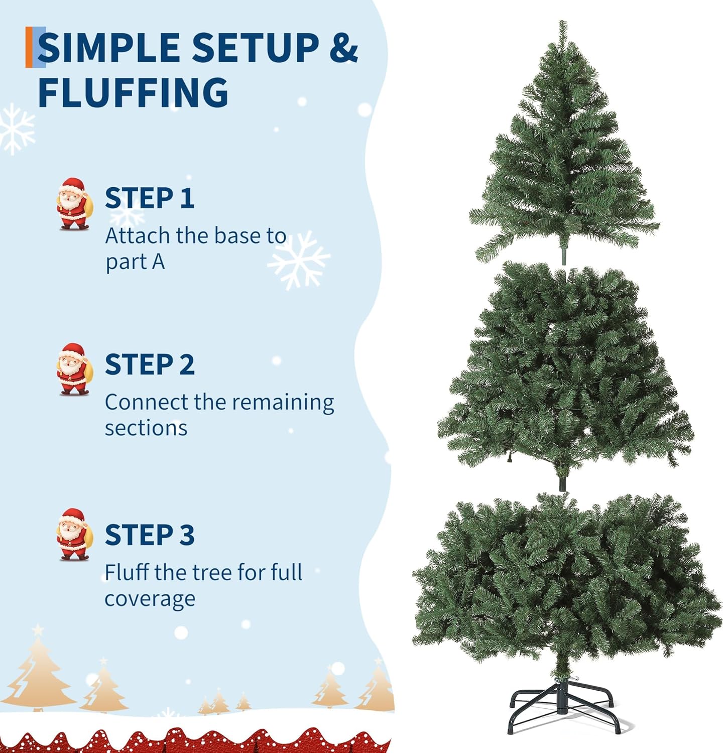 6ft Artificial Christmas Tree, Premium Spruce Hinge Material, Holiday Christmas Tree with Metal Hinges and Collapsible Base for Home Gatherings and Office Decorations