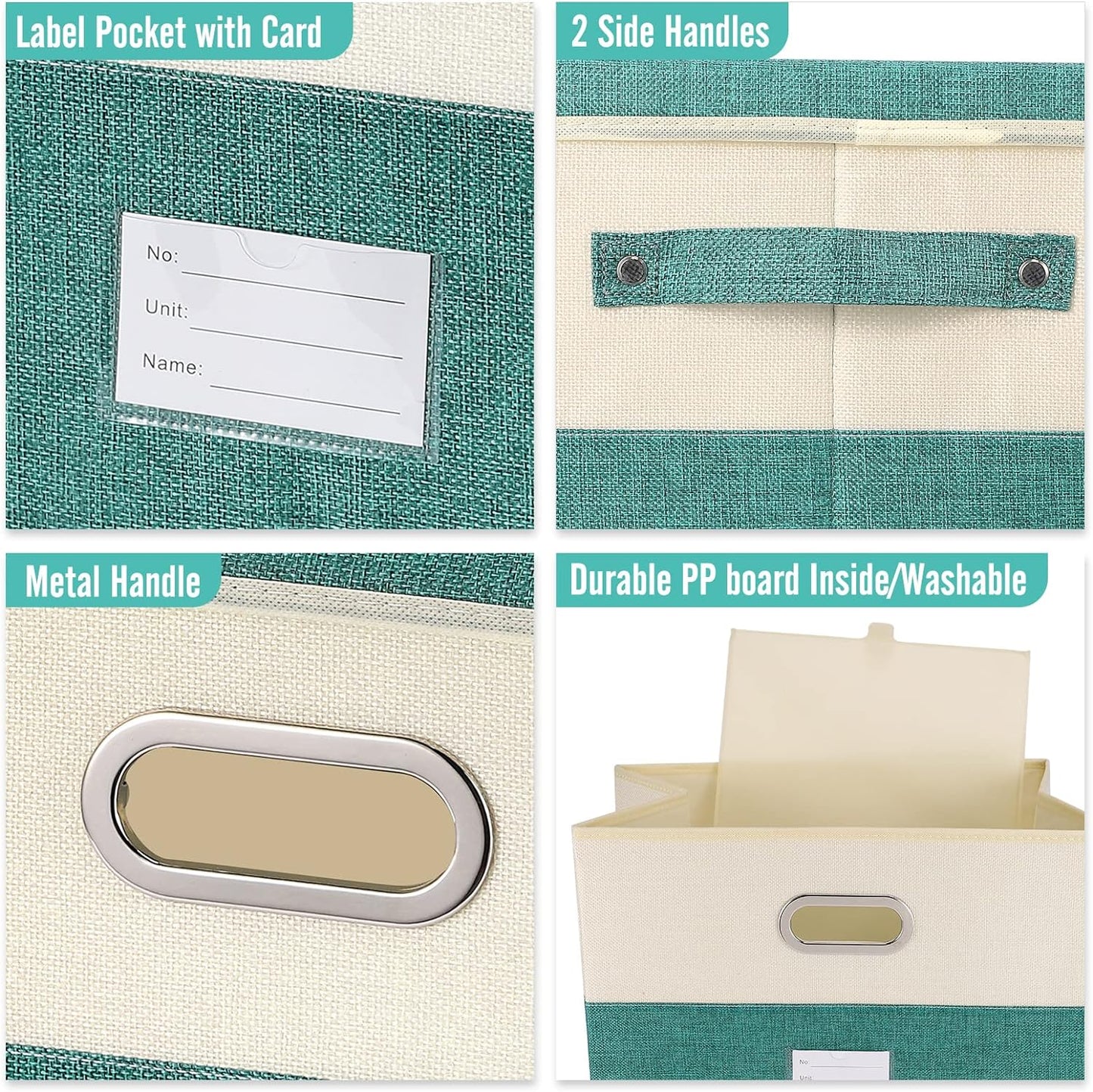 Large Linen Fabric Foldable Storage Bins with Removable Lid and Handles, Washable Storage Box Organizer Containers Baskets Cube with Cover for Bedroom,Office (Grey&Cream, Medium(2-Pack))