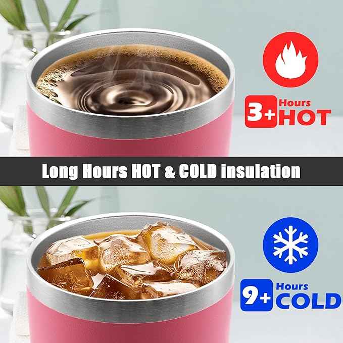 20 oz Tumbler Coffee Travel Tumblers Bulk with Lid Stainless Steel Double Wall Vacuum Insulated Mug Powder Coated Cups fit Car Cupholder for Hot and Cold - Pink, 1Pack