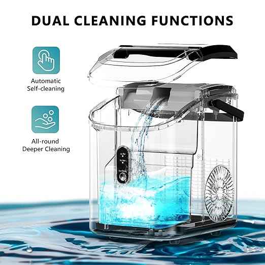 EUHOMY Nugget Ice Maker Countertop with Handle, Ready in 6 Mins, 34lbs Per Day, Removable Top Cover, Auto-Cleaning, Portable Sonic Ice Maker with Basket and Scoop, for Home/Party/RV/Camping (Silver)
