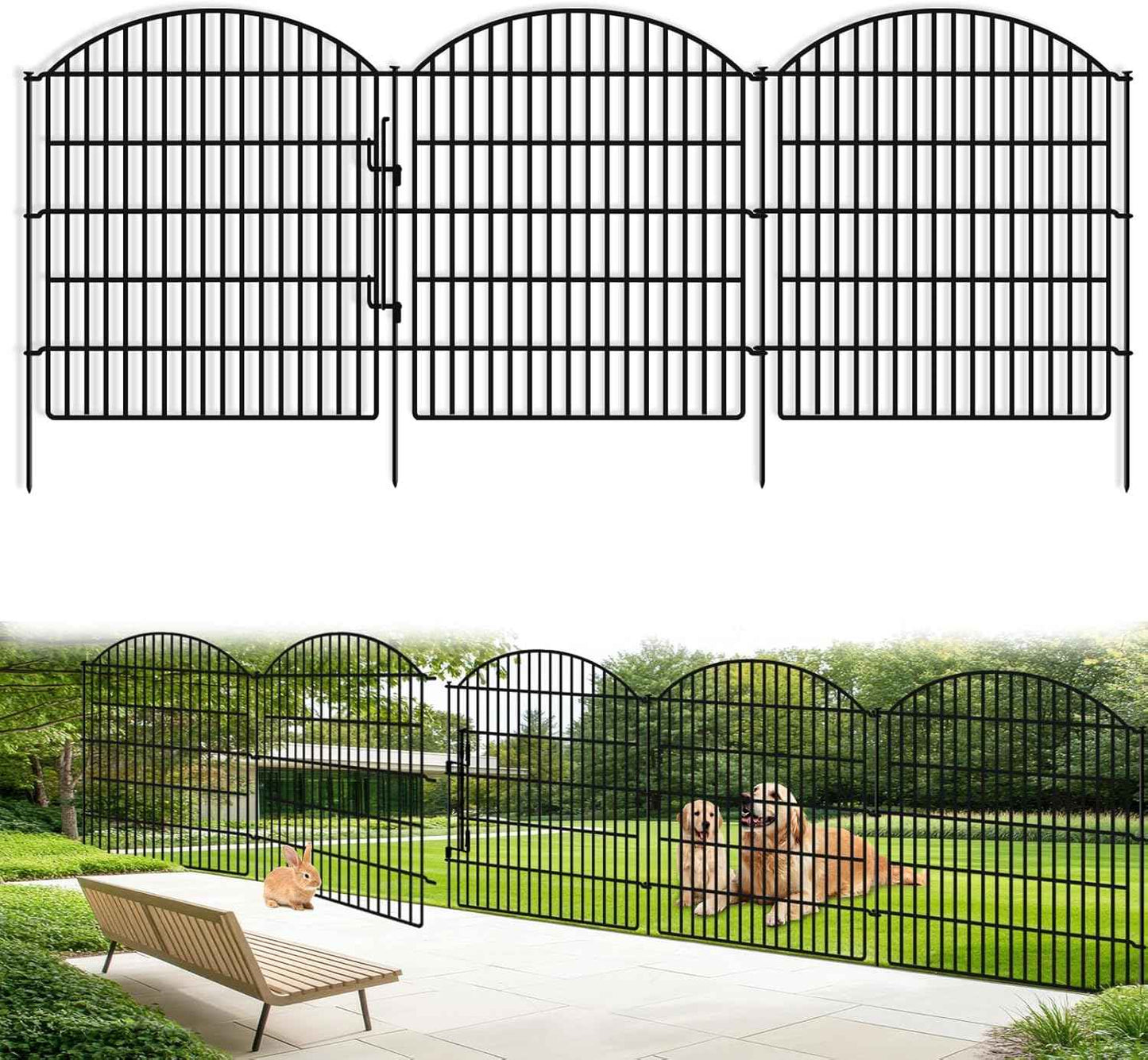 10 Panels Garden Fence Animal Barrier with Lock, 33in (H) x 24ft (L) Dog Fences Outdoor for Yard No Dig Rustproof Decorative Tall Metal Panel Border Rabbits Temporary Ground Stakes Fencing