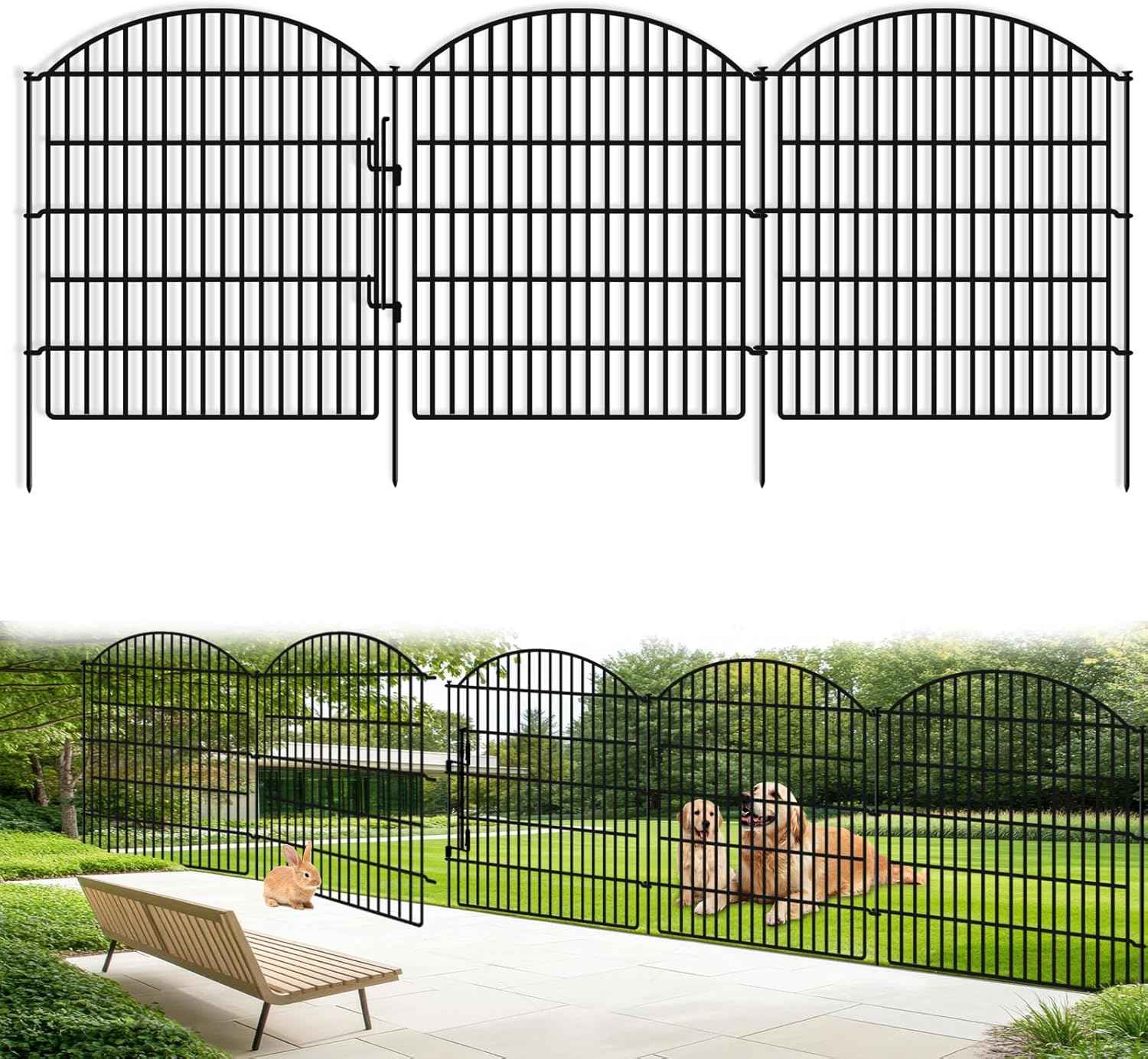 10 Panels Garden Fence Animal Barrier with Lock, 33in (H) x 24ft (L) Dog Fences Outdoor for Yard No Dig Rustproof Decorative Tall Metal Panel Border Rabbits Temporary Ground Stakes Fencing