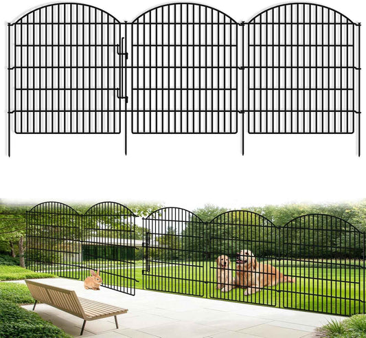 10 Panels Garden Fence Animal Barrier with Lock, 33in (H) x 24ft (L) Dog Fences Outdoor for Yard No Dig Rustproof Decorative Tall Metal Panel Border Rabbits Temporary Ground Stakes Fencing