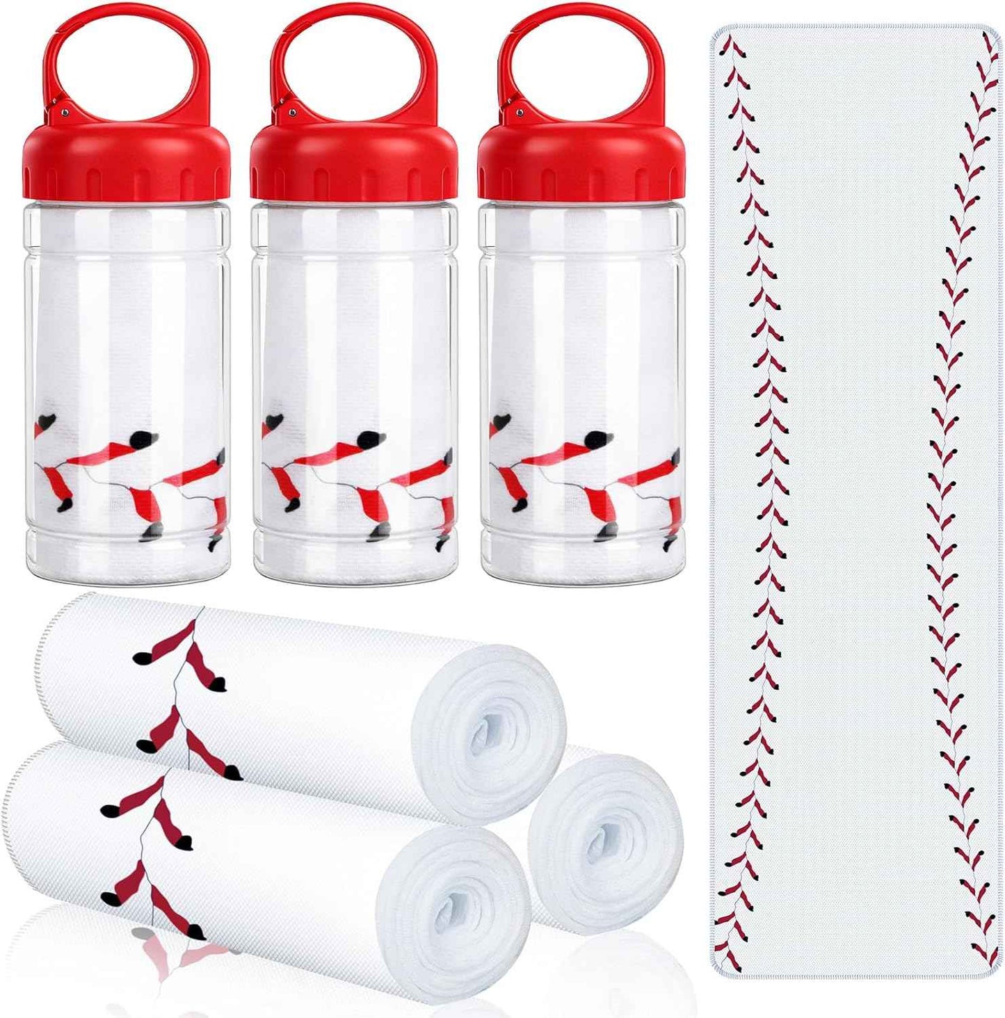 Denylo pro 3 Sets Baseball Cooling Towels Breathable Chilly Towel with Plastic Container Ice White Sports Microfiber Towels or Baseball Player Team Coach Party Favors