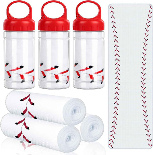 Denylo pro 3 Sets Baseball Cooling Towels Breathable Chilly Towel with Plastic Container Ice White Sports Microfiber Towels or Baseball Player Team Coach Party Favors