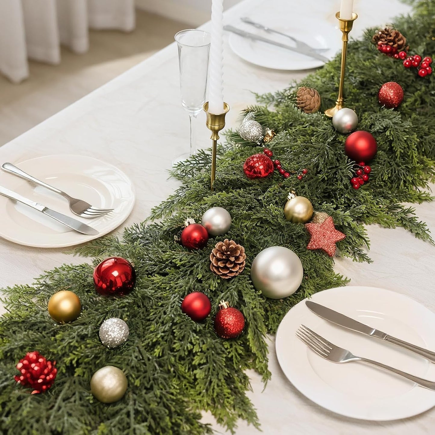 Real Touch Cedar Garland - Artificial Christmas Garlands Faux Green Cedar Fake Pine Needles Garland for Fireplace,Table, Stairs, Mantle, Window,Indoor Outdoor,Home,Holiday Decor(1 PCS,5 FT)