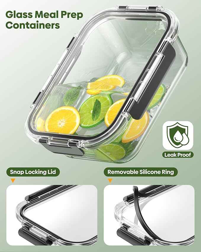 KEMETHY 40 PCS Glass Food Storage Containers with Lids(20 Container & 20 Lid), Borosilicate Glass Meal Prep Containers for Kitchen Storage and Organization, BPA-Free, Leak Proof, Reusable