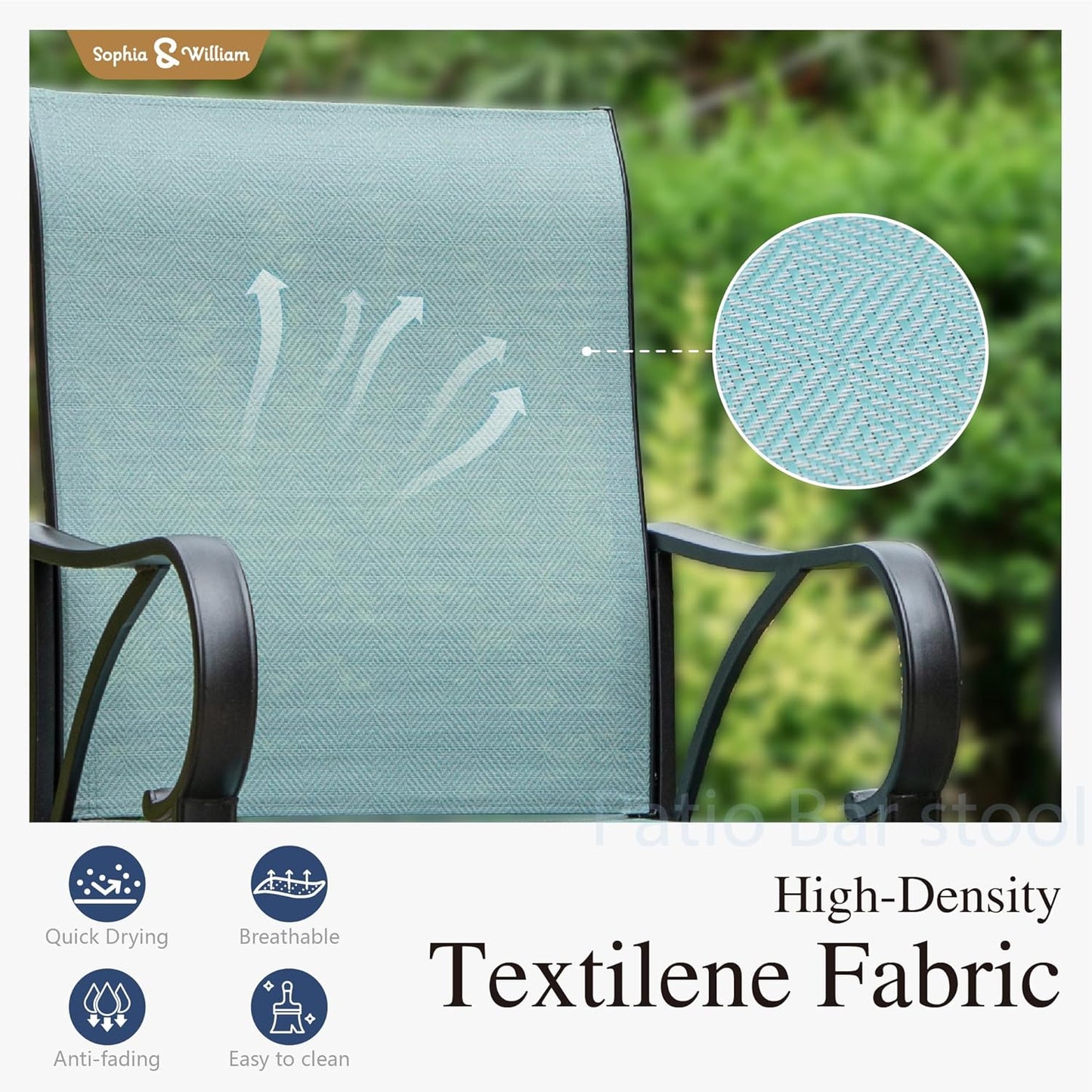 Sophia & William Outdoor Bar Set, Patio Bar Table and Chairs Set, Bar Height Patio Set - 4 x Swivel Bar Chairs(Baby-Blue), 1 x Rectangular Bar Table(Black)