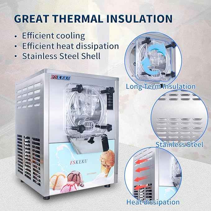 Hard Ice Cream Maker Commercial Gelato Machine 16-24L/H, 5.3 Gph Capacity Suitable for Restaurant/Bar/Home, Auto Clean LED Display Maquina De Helado 1400W