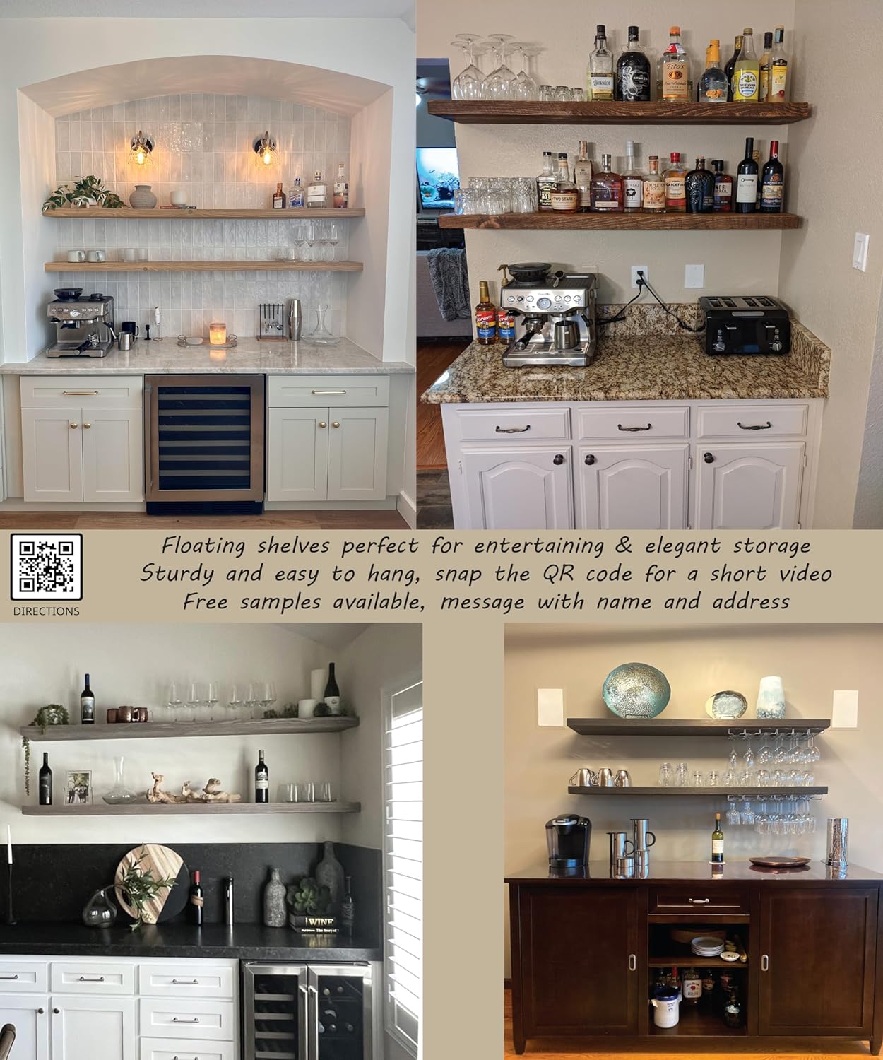 joelsantiques 60 Inch Wooden Floating Shelves for Wall - 60x8x2 in - Made of Natural Wood - Long Wall Shelves for Bedroom - Perfect for Living Room, Kitchen - Made in USA - Beige