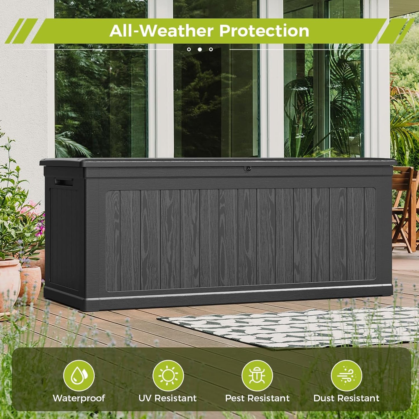 Vantic 260 Gallon Outdoor Resin Storage Deck Box Waterproof, Outdoor Large Deck Box Lockable & UV-Resistant, Outside Cushion Storage Bin for Patio Furniture, Garden Tools, Pool Accessories, Black