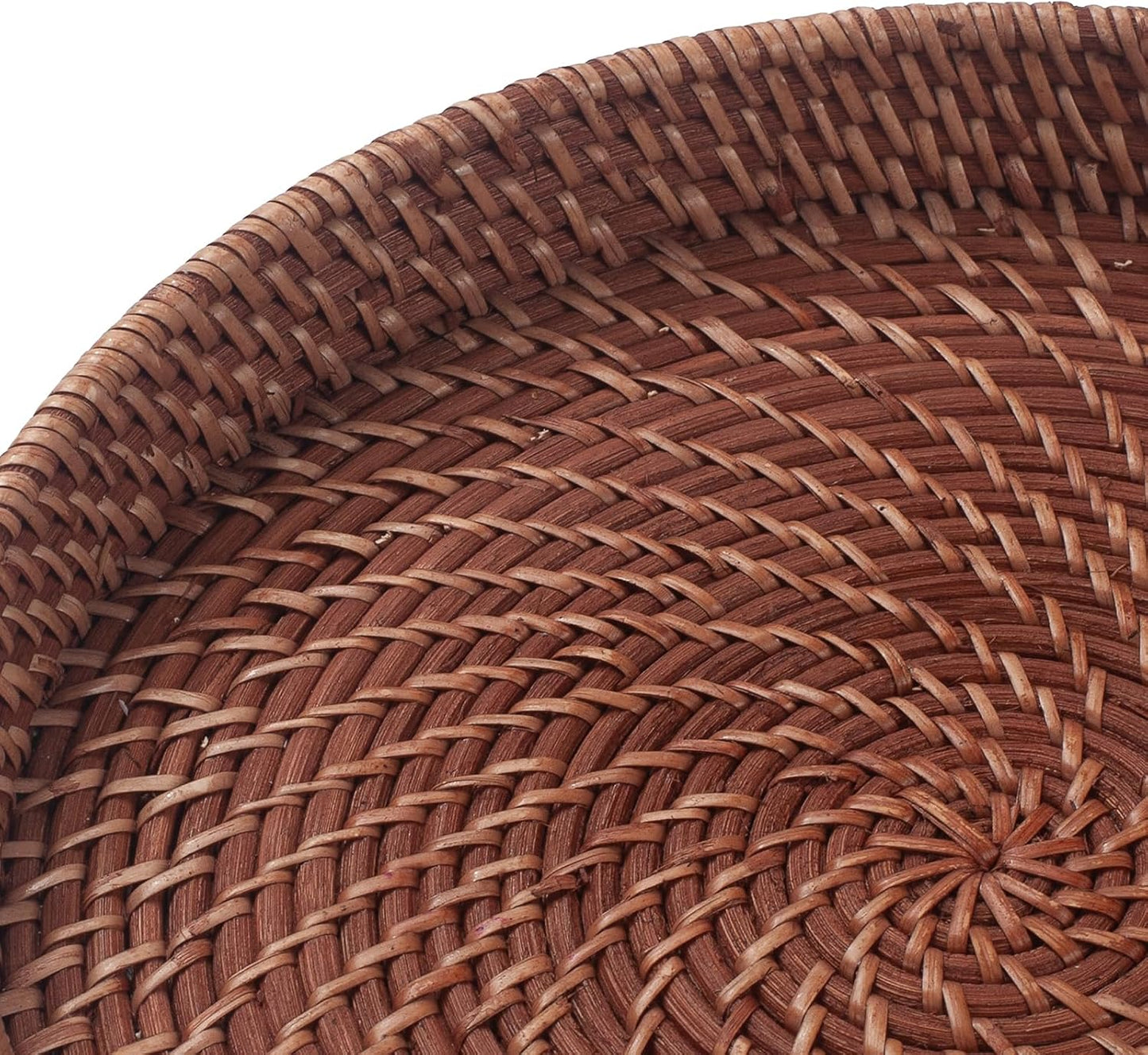 16.9 inch Rattan Tray, Round Wicker Tray with Cut-Out Handles, Woven Serving Tray for Dining/Coffee Table