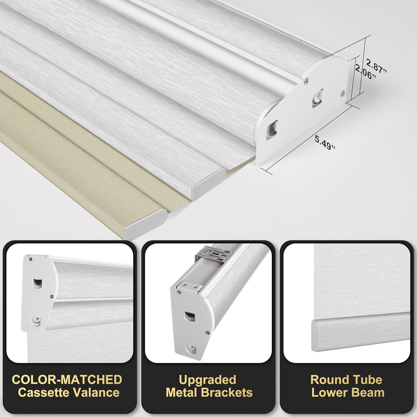 BERISSA Cordless Dual Roller Shades with Cassette Valance, Double Window Shades - Blackout and Light Filtering - Day and Night - Beige and White - 76 W x 64" H