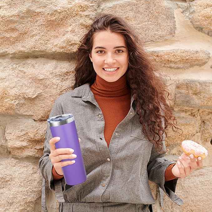 20 oz Skinny Tumbler with Lid and Straw,Stainless Steel Vacuum Insulated Tumbler Cup Double Wall Leak-proof Coffee Mug,Travel Thermal Water Tumbler for Home,Office,Outdoor (Purple,1)