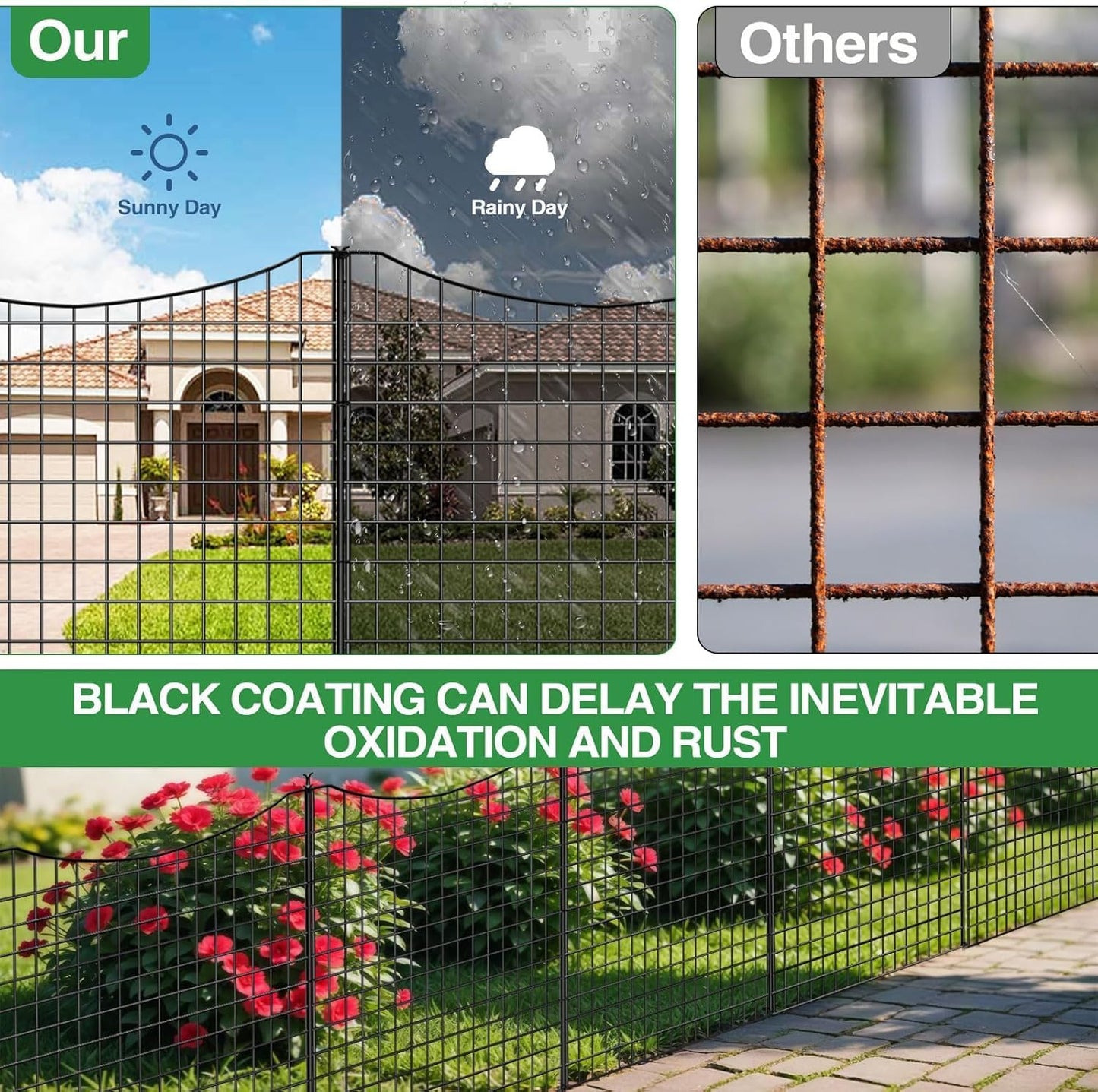 10 Panels Garden Fencing Animal Barrier with Gate, 48 in(H) X 23.6 ft(L) Dog Fence Outdoor for Yard, No Dig Temporary Tall Fence Rustproof Metal Wire Panel Border for Dog, Rabbits, and Patio