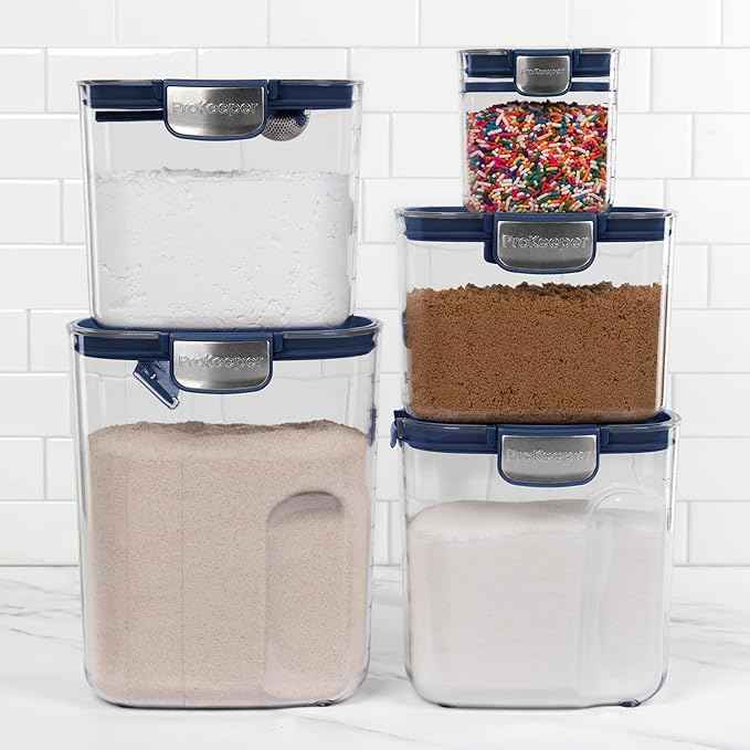 ProKeeper+ Airtight Food Storage Container Set – Clear Plastic Flour and Sugar Canister Set with Magnetic Accessories for Kitchen Organization (Navy, 9-Piece)