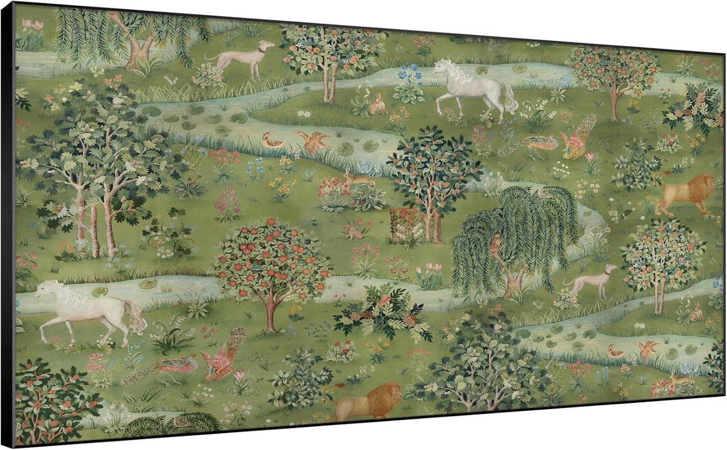 SIGNWIN 36"x72" Extra Large Framed Wall Art Medieval Fantasy Forest with Woodland Animals, Storybook-Inspired Scene for Home Living Room Bedroom Decor (Frame Assembly Required)