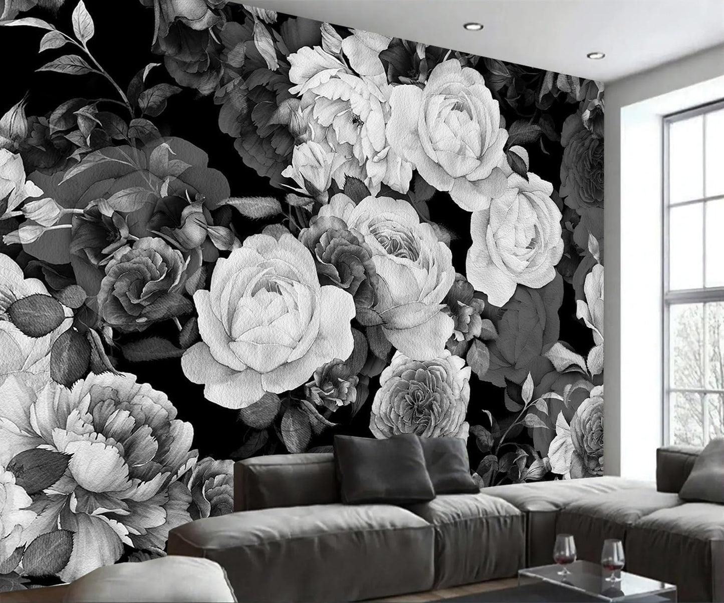 AFZEVEB-Dark Peony Wallpaper Watercolor Rose Wall murals for Bedroom 159"x107" (Not Peel and Stick)